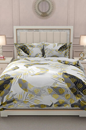 Lastikli Çarşaflı %100 Pamuk Saten Çift Kişilik Nevresim Takımı Tropik Banana