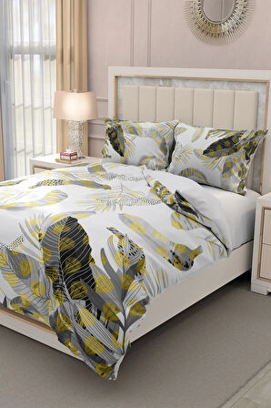 Lastikli Çarşaflı %100 Pamuk Saten Çift Kişilik Nevresim Takımı Tropik Banana