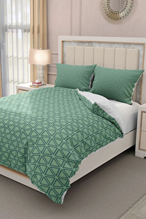 Lastikli Çarşaflı %100 Pamuk Saten Çift Kişilik Nevresim Takımı Green Pattern