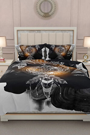 Lastikli Çarşaflı %100 Pamuk Saten Çift Kişilik Nevresim Takımı Dream Feather