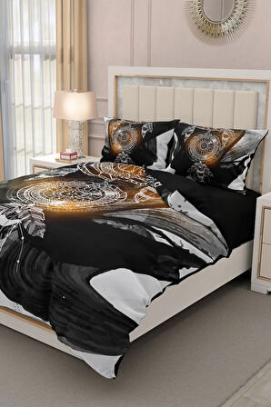 Lastikli Çarşaflı %100 Pamuk Saten Çift Kişilik Nevresim Takımı Dream Feather