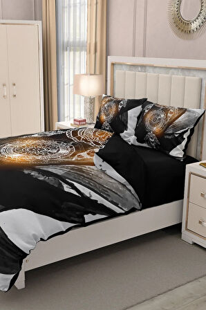 Lastikli Çarşaflı %100 Pamuk Saten Çift Kişilik Nevresim Takımı Dream Feather