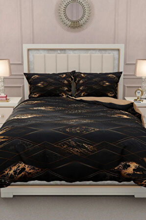 Lastikli Çarşaflı %100 Pamuk Saten Çift Kişilik Nevresim Takımı Brown Suite