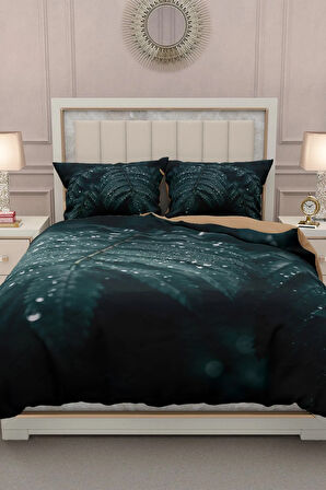 Lastikli Çarşaflı %100 Pamuk Saten Çift Kişilik Nevresim Takımı Drop Leave