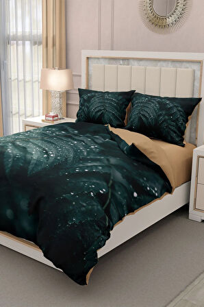 Lastikli Çarşaflı %100 Pamuk Saten Çift Kişilik Nevresim Takımı Drop Leave