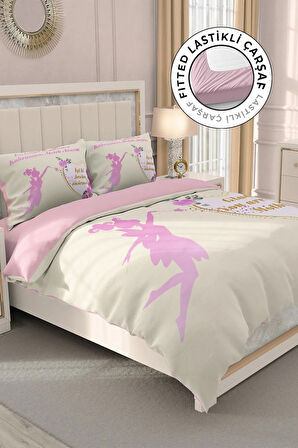 Lastikli Çarşaflı %100 Pamuk Saten Çift Kişilik Nevresim Takımı Anneler Günü Benim Melek Annem