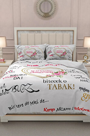 Lastikli Çarşaflı %100 Pamuk Saten Çift Kişilik Nevresim Takımı Anneler Günü Iyi Ki Benim Annemsin