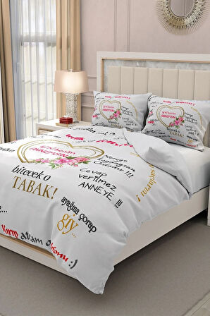 Lastikli Çarşaflı %100 Pamuk Saten Çift Kişilik Nevresim Takımı Anneler Günü Iyi Ki Benim Annemsin