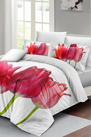Çift Kişilik Nevresim Takımı Sık Dokuma Pamuk Saten 3d Özel Tasarım Tulip