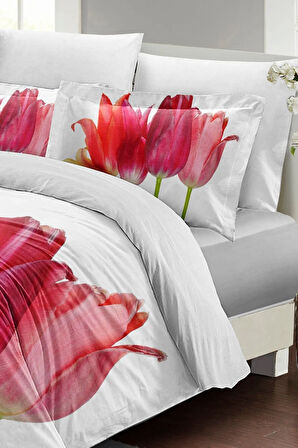 Çift Kişilik Nevresim Takımı Sık Dokuma Pamuk Saten 3d Özel Tasarım Tulip