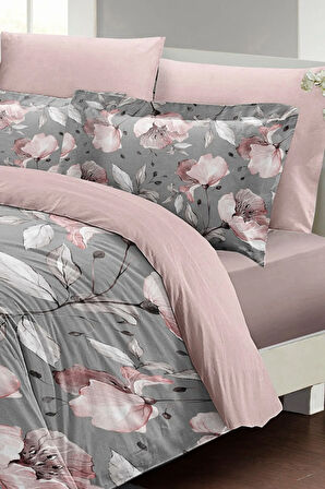 Gray Rose Çift Kişilik Nevresim Takımı 3d Pamuk Saten