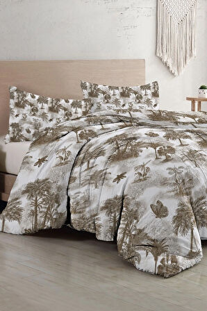 Çift Kişilik Nevresim Takımı Özel Dokuma Pamuk Saten Tuval Koleksiyonu Palm Sephia