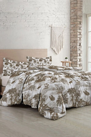 Çift Kişilik Nevresim Takımı Özel Dokuma Pamuk Saten Tuval Koleksiyonu Palm Sephia