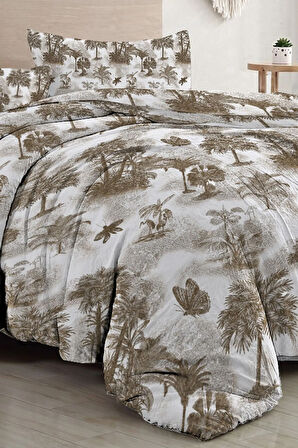 Çift Kişilik Nevresim Takımı Özel Dokuma Pamuk Saten Tuval Koleksiyonu Palm Sephia