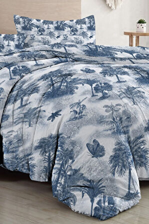 Çift Kişilik Nevresim Takımı Özel Dokuma Pamuk Saten Tuval Koleksiyonu Palm Indigo