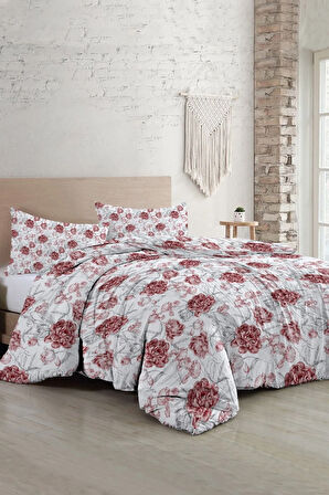 Çift Kişilik Nevresim Takımı Özel Dokuma Pamuk Saten Tuval Koleksiyonu Shadow Flowers Red