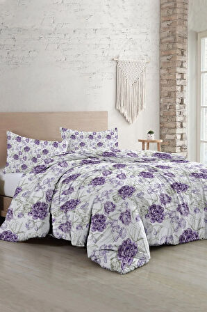 Çift Kişilik Nevresim Takımı Özel Dokuma Pamuk Saten Tuval Koleksiyonu Shadow Flowers Lilac