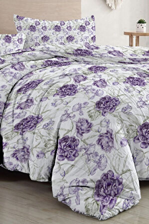 Çift Kişilik Nevresim Takımı Özel Dokuma Pamuk Saten Tuval Koleksiyonu Shadow Flowers Lilac