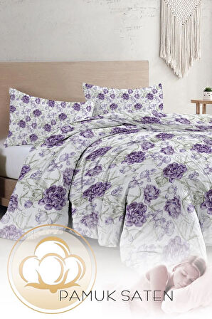 Çift Kişilik Nevresim Takımı Özel Dokuma Pamuk Saten Tuval Koleksiyonu Shadow Flowers Lilac