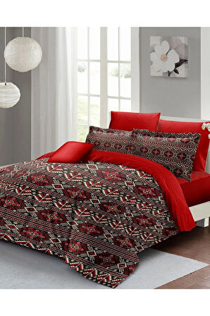 Çift Kişilik Nevresim Takımı Özel Dokuma Pamuk Saten Red Old Design