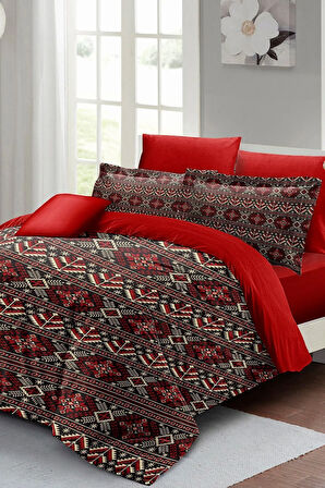 Çift Kişilik Nevresim Takımı Özel Dokuma Pamuk Saten Red Old Design