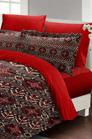 Çift Kişilik Nevresim Takımı Özel Dokuma Pamuk Saten Red Old Design