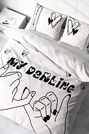 Lastikli Çarşaflı %100 Pamuk Saten Çift Kişilik Nevresim Takımı Darling