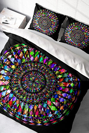 Lastikli Çarşaflı %100 Pamuk Saten Çift Kişilik Nevresim Takımı Mandala 4