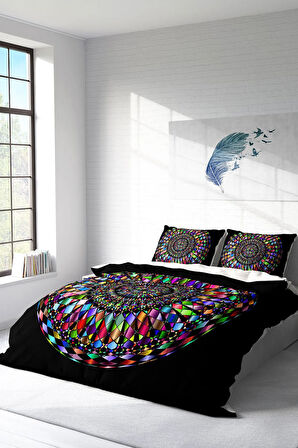 Lastikli Çarşaflı %100 Pamuk Saten Çift Kişilik Nevresim Takımı Mandala 4