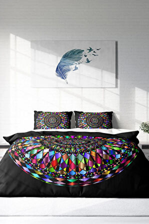 Lastikli Çarşaflı %100 Pamuk Saten Çift Kişilik Nevresim Takımı Mandala 4