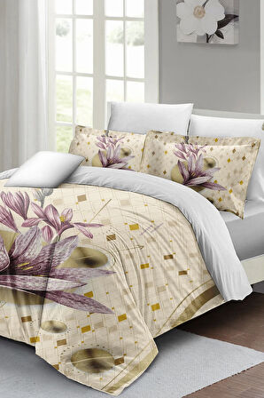 Lastikli Çarşaflı %100 Pamuk Saten Çift Kişilik Nevresim Takımı Lily