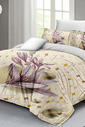 Lastikli Çarşaflı %100 Pamuk Saten Çift Kişilik Nevresim Takımı Lily