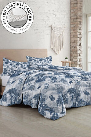 Lastikli Çarşaflı %100 Pamuk Saten Çift Kişilik Nevresim Takımı Tuval Koleksiyonu