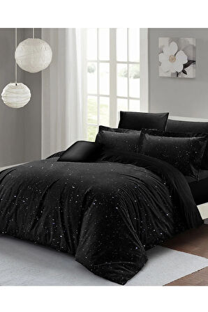 %100 Pamuk-saten Starly Night Lastikli Çarşaflı Çift Kişilik Nevresim Takımı