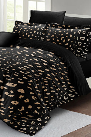Lastikli Çarşaflı %100 Pamuk Saten Çift Kişilik Nevresim Takımı Animal Print