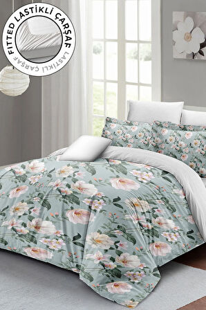 Lastikli Çarşaflı %100 Pamuk Saten Çift Kişilik Nevresim Takımı Spring Fresh Luxury