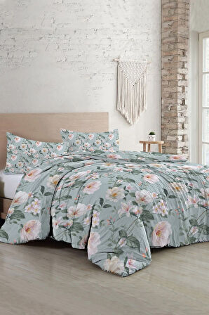 Lastikli Çarşaflı %100 Pamuk Saten Çift Kişilik Nevresim Takımı Spring Fresh Luxury