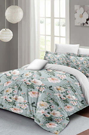 Lastikli Çarşaflı %100 Pamuk Saten Çift Kişilik Nevresim Takımı Spring Fresh Luxury