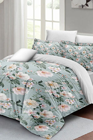 Lastikli Çarşaflı %100 Pamuk Saten Çift Kişilik Nevresim Takımı Spring Fresh Luxury