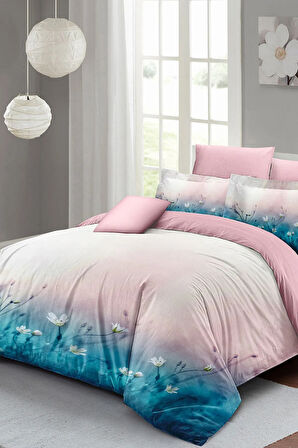 Lastikli Çarşaflı %100 Pamuk Saten Çift Kişilik Nevresim Takımı Soft Blue Luxury