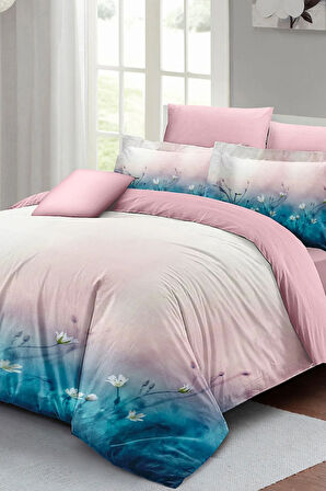 Lastikli Çarşaflı %100 Pamuk Saten Çift Kişilik Nevresim Takımı Soft Blue Luxury