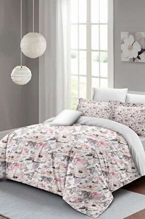 Lastikli Çarşaflı %100 Pamuk Saten Çift Kişilik Nevresim Takımı Dream Roses Luxury