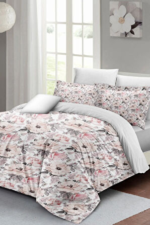 Lastikli Çarşaflı %100 Pamuk Saten Çift Kişilik Nevresim Takımı Dream Roses Luxury