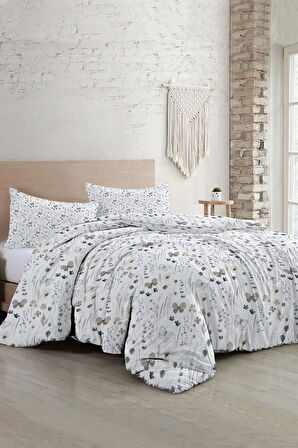 Lastikli Çarşaflı %100 Pamuk Saten Çift Kişilik Nevresim Takımı Butterfly Flower Luxury