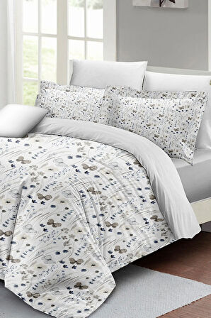 Lastikli Çarşaflı %100 Pamuk Saten Çift Kişilik Nevresim Takımı Butterfly Flower Luxury