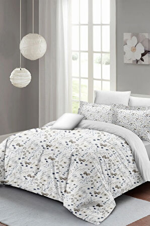 Lastikli Çarşaflı %100 Pamuk Saten Çift Kişilik Nevresim Takımı Butterfly Flower Luxury
