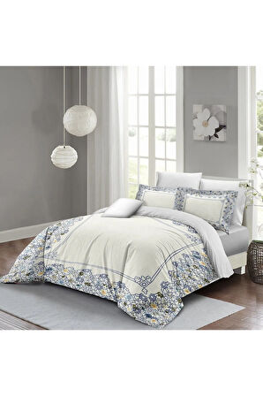 Lastikli Çarşaflı %100 Pamuk Saten Çift Kişilik Nevresim Takımı Cool Soft