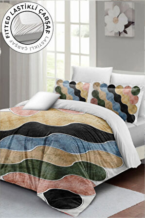 Lastikli Çarşaflı %100 Pamuk Saten Çift Kişilik Nevresim Takımı Row Colors