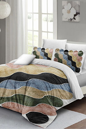 Lastikli Çarşaflı %100 Pamuk Saten Çift Kişilik Nevresim Takımı Row Colors