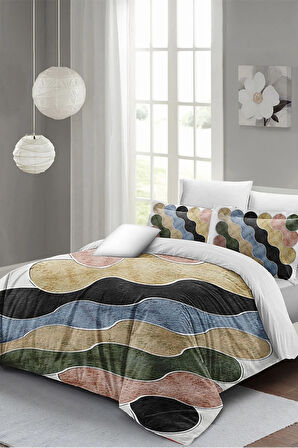 Lastikli Çarşaflı %100 Pamuk Saten Çift Kişilik Nevresim Takımı Row Colors